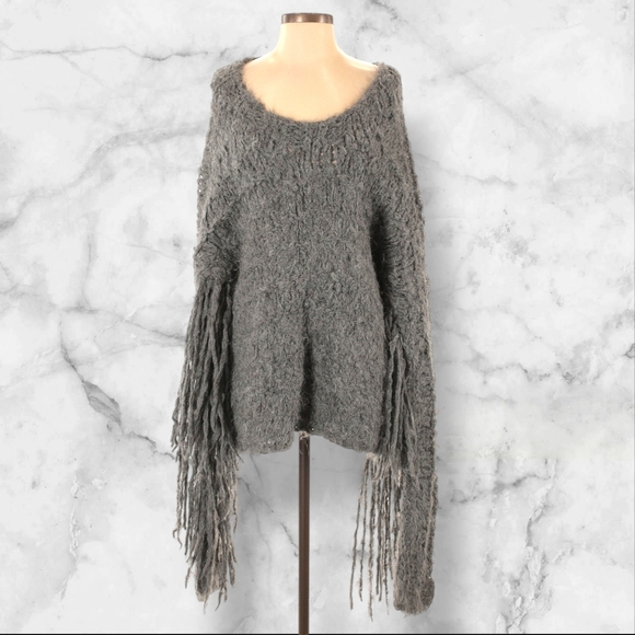 Purim Sweaters - Purim Alpaca Wool Fringe Sleeve Sweater Fuzzy Cozy Long Oversized